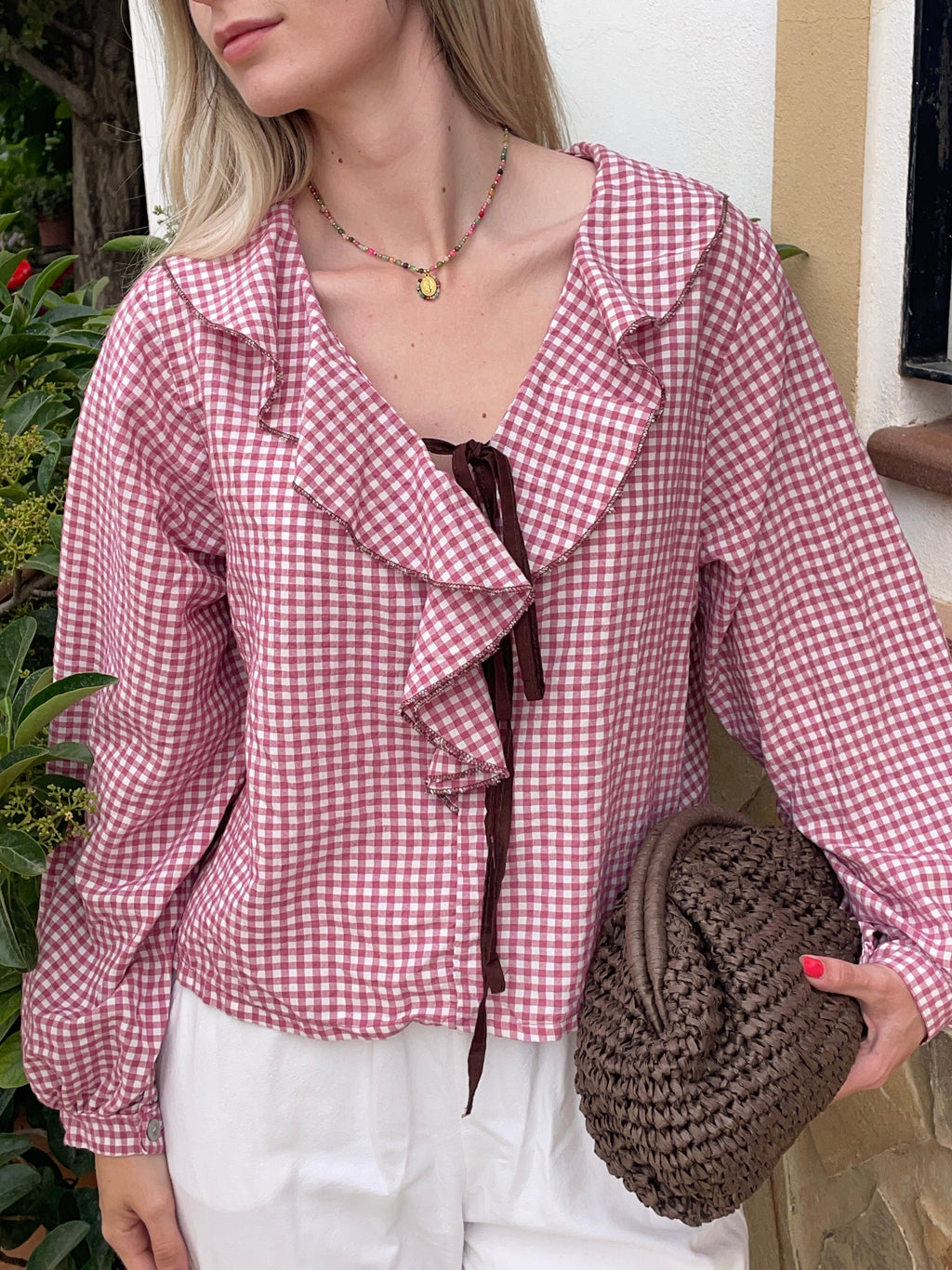 BLUSA VICHY BURDEOS