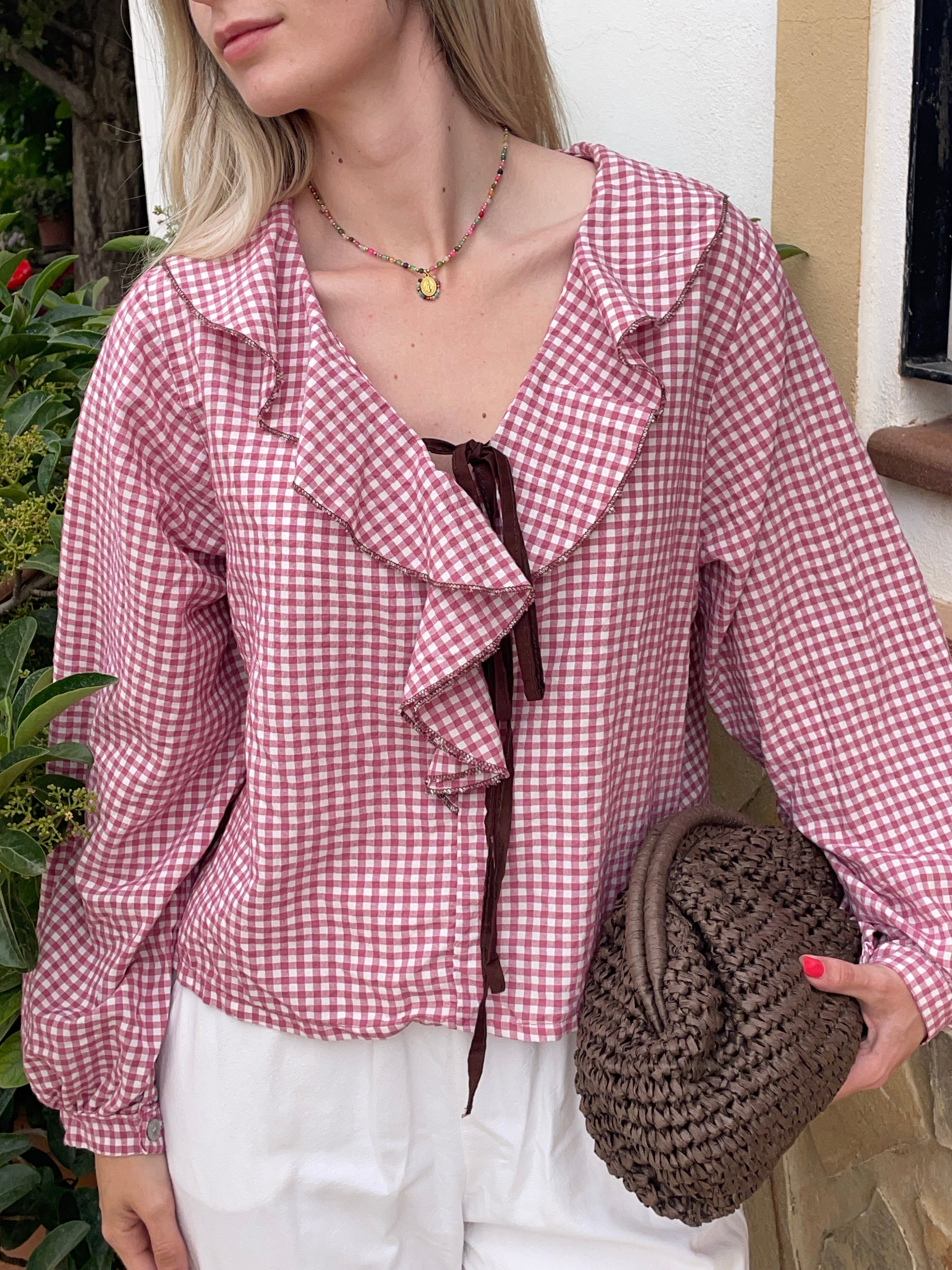 BLUSA VICHY BURDEOS