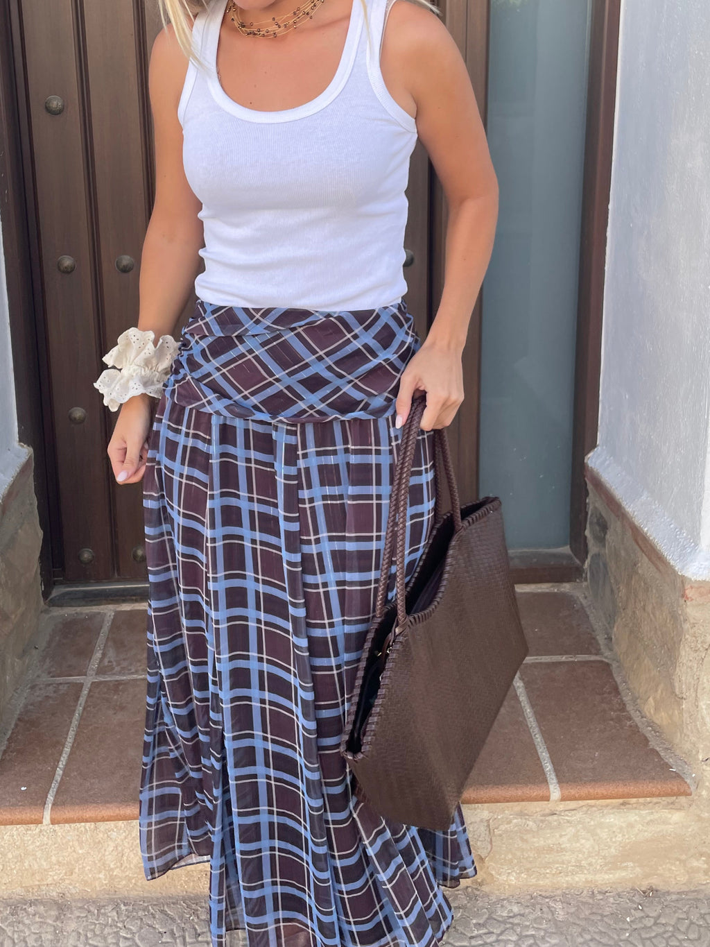 FALDA MAXI TARTÁN AZUL
