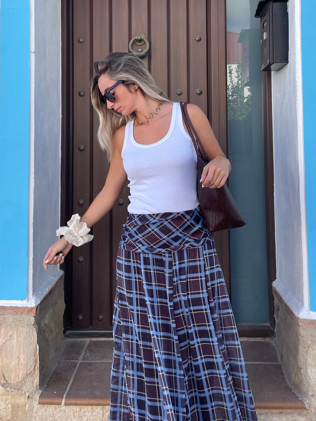 FALDA MAXI TARTÁN AZUL