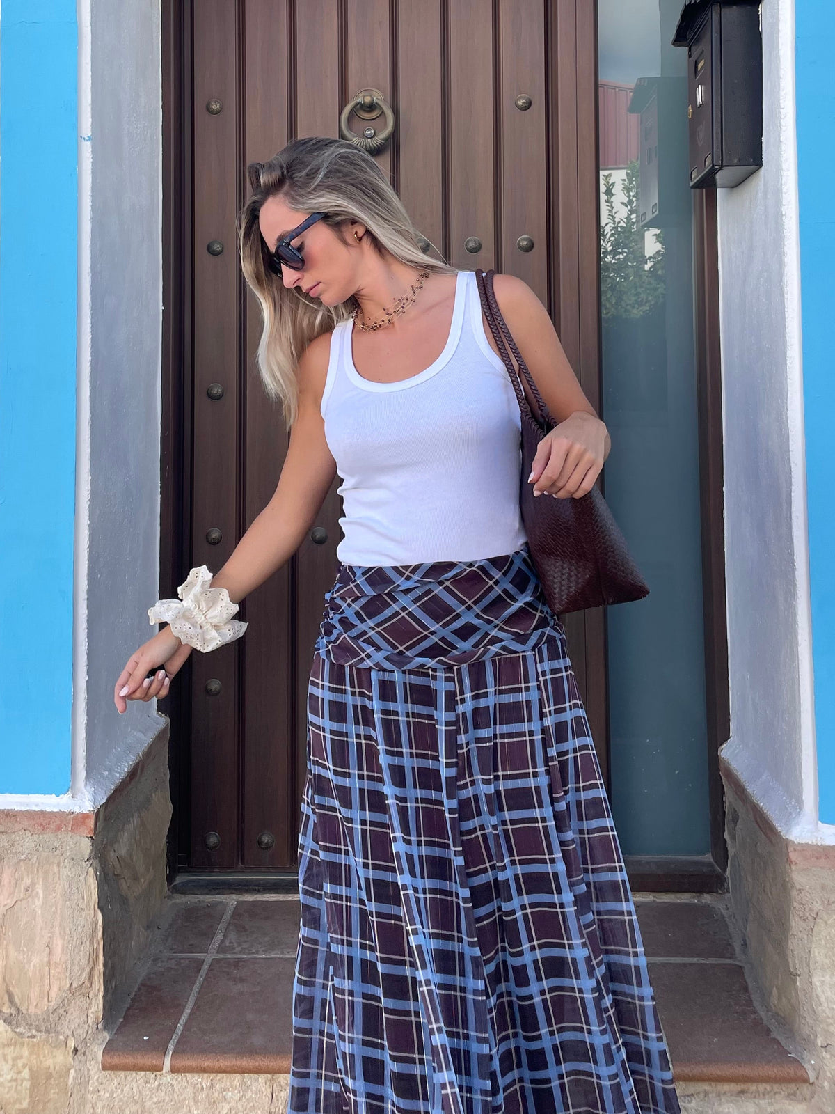 FALDA MAXI TARTÁN AZUL