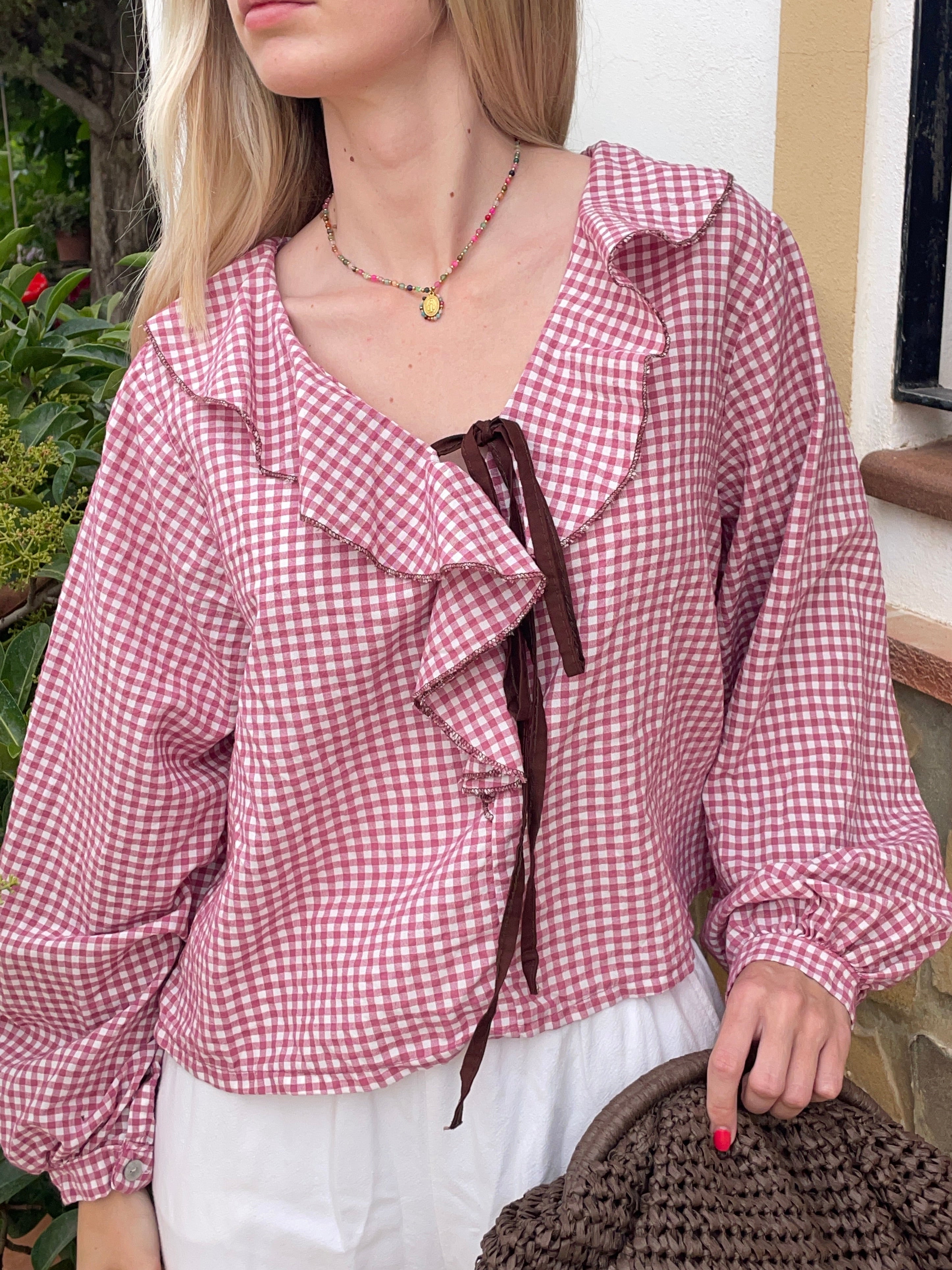BLUSA VICHY BURDEOS