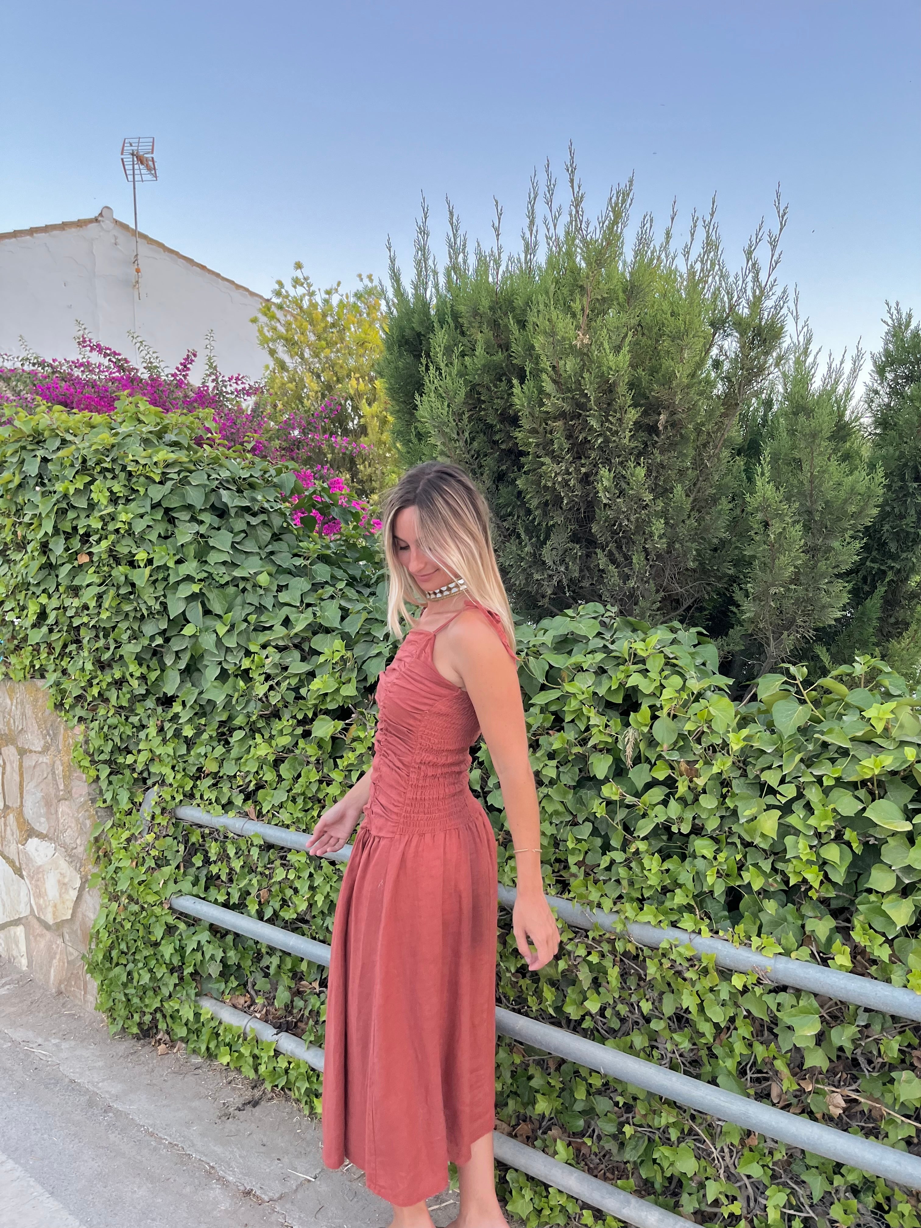 VESTIDO BOMBÓN TEJA